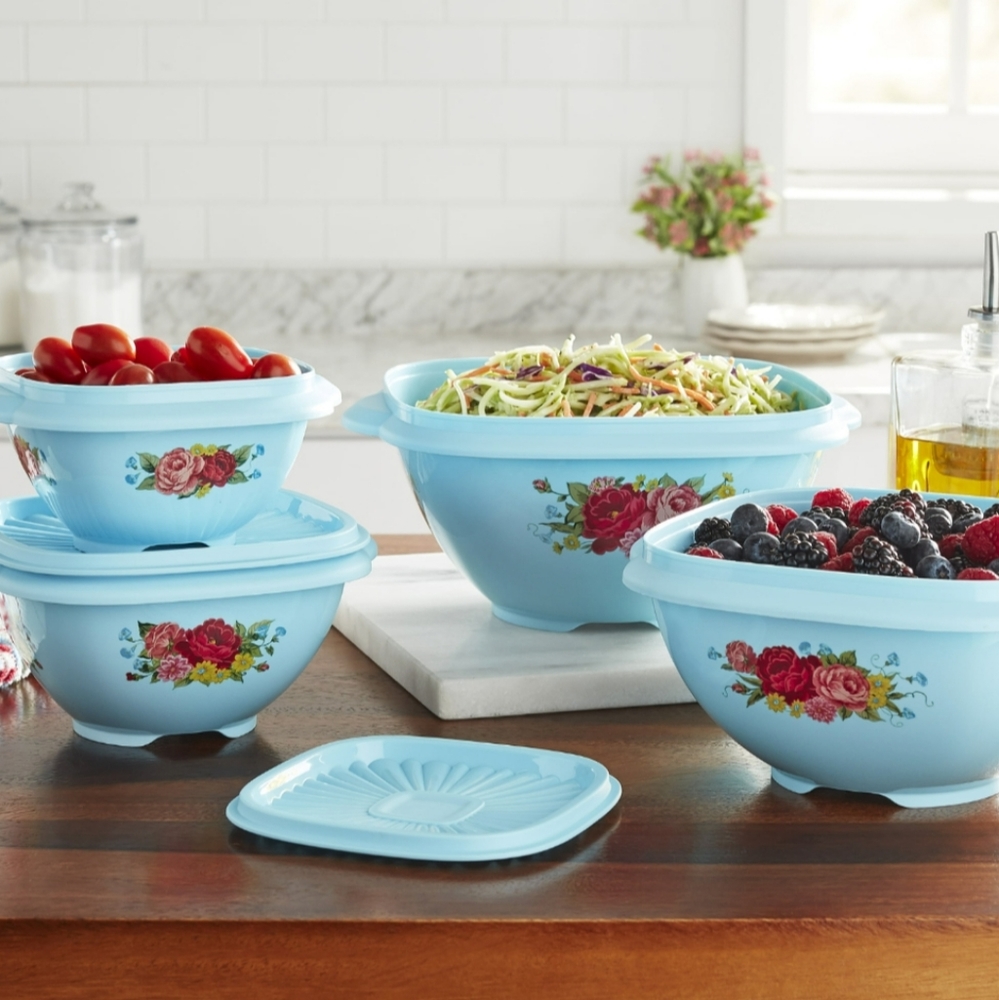 ❤️ New Pioneer Woman Sweet Rose Food Storage Containers 8-Piece Set with…